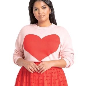 ELOQUII | Pink Heart Crew Neck Sweater in Size 14/16